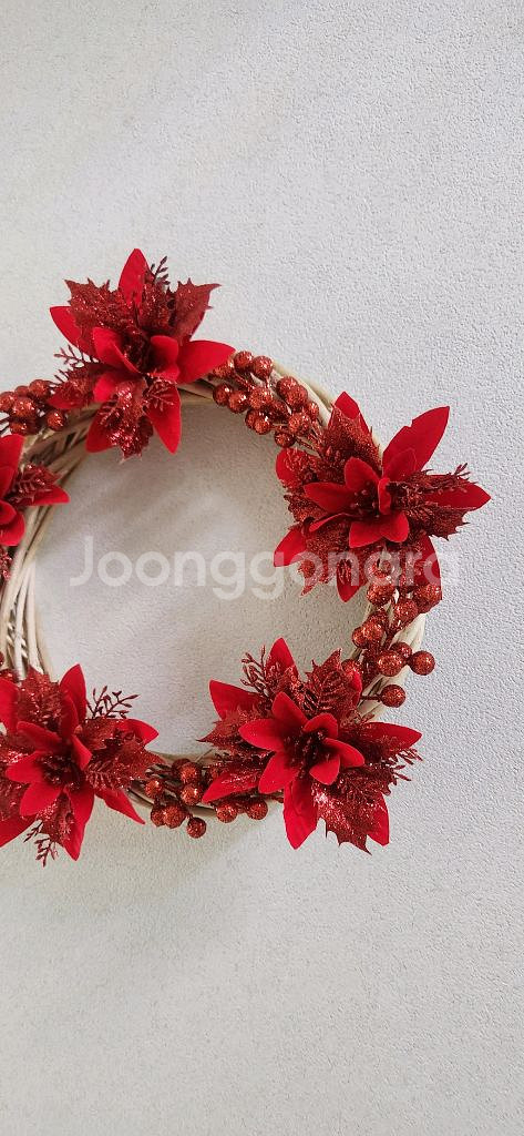 새상품)대형 크리스마스 리스 펄열매 포인세티아 조화--2