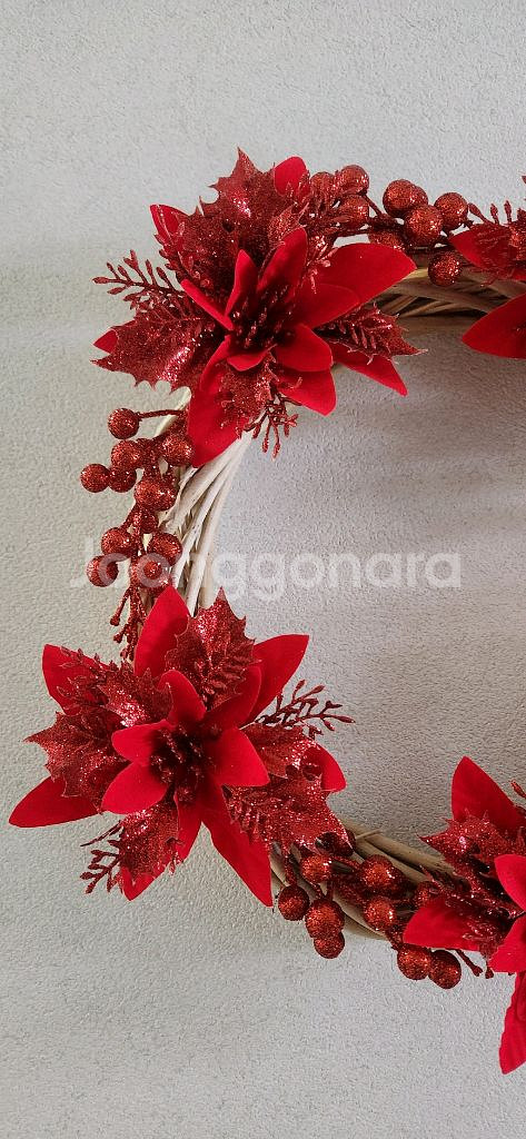 새상품)대형 크리스마스 리스 펄열매 포인세티아 조화--1