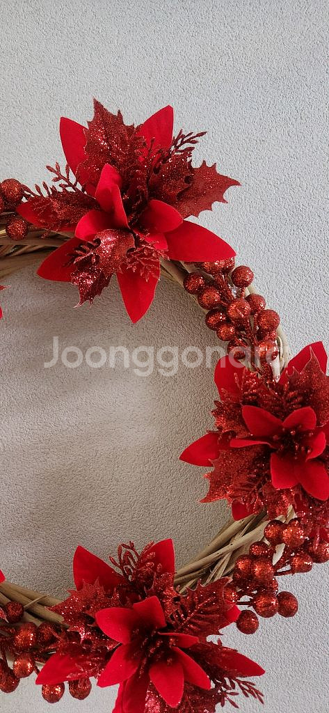 새상품)대형 크리스마스 리스 펄열매 포인세티아 조화--6