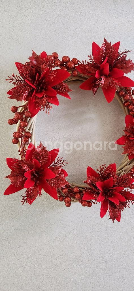 새상품)대형 크리스마스 리스 펄열매 포인세티아 조화--3