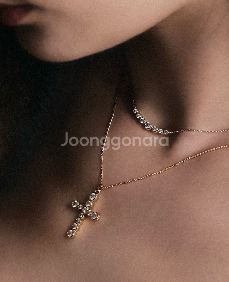 넘버링 #3729 Cross Necklace white--1