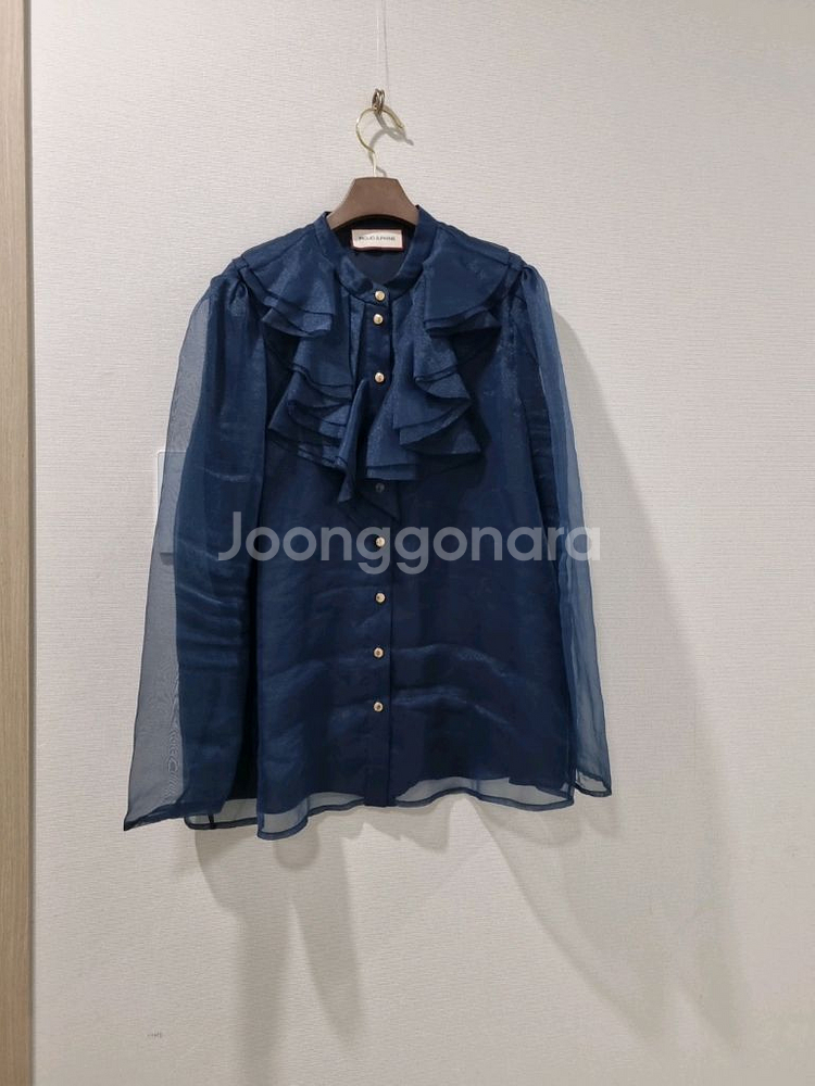 모조에스핀 프릴 시스루 블라우스 네이비--0