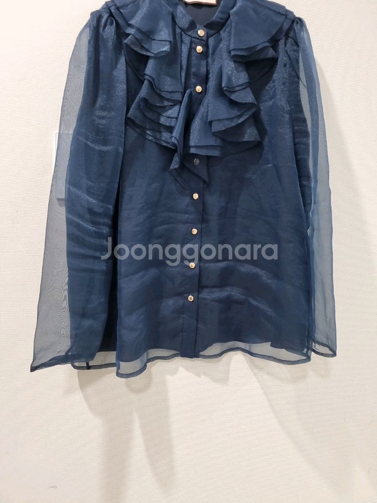 모조에스핀 프릴 시스루 블라우스 네이비--2