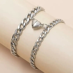 실버 체인 하트 자석 커플 팔찌 1+1 세트