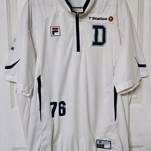 [115] 두산베어스 휠라 반집업 반팔 바람막이(76번 지급, 실착)