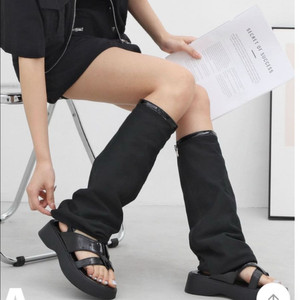 레그워머 롱 부츠 통굽 샌들