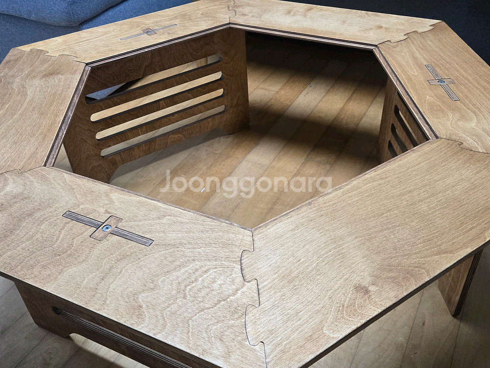 [범이목공소 자체제작] 육각테이블 파라솔 난로 헥사 화로대 테이블 (안쪽테이블, 연장테이블, 전용가방포함)--3