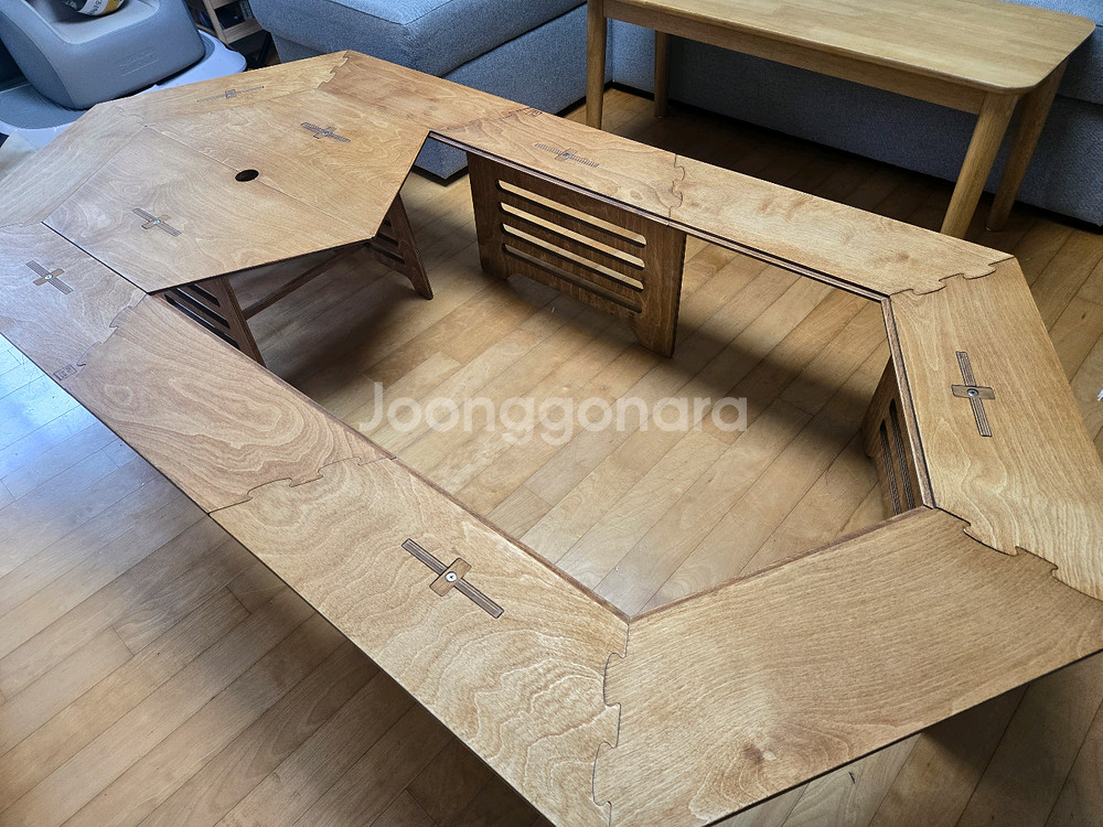 [범이목공소 자체제작] 육각테이블 파라솔 난로 헥사 화로대 테이블 (안쪽테이블, 연장테이블, 전용가방포함)--7