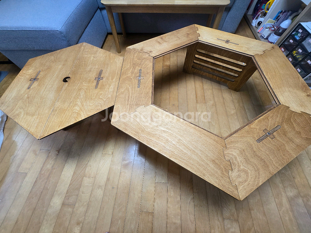 [범이목공소 자체제작] 육각테이블 파라솔 난로 헥사 화로대 테이블 (안쪽테이블, 연장테이블, 전용가방포함)--4