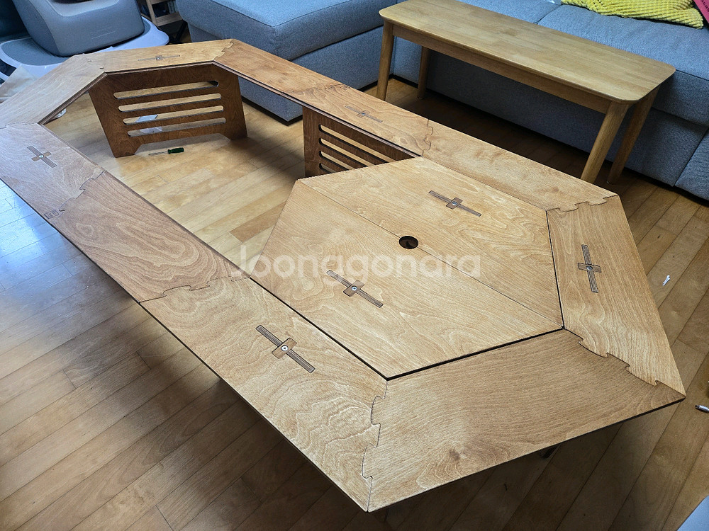 [범이목공소 자체제작] 육각테이블 파라솔 난로 헥사 화로대 테이블 (안쪽테이블, 연장테이블, 전용가방포함)--6