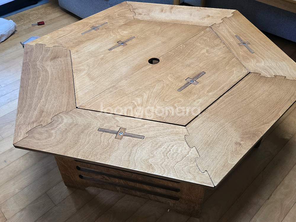 [범이목공소 자체제작] 육각테이블 파라솔 난로 헥사 화로대 테이블 (안쪽테이블, 연장테이블, 전용가방포함)--5