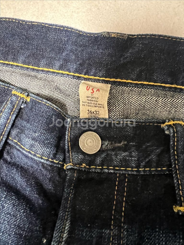 더블알엘 RRL 36x32 슬림핏 셀비지 데님--4