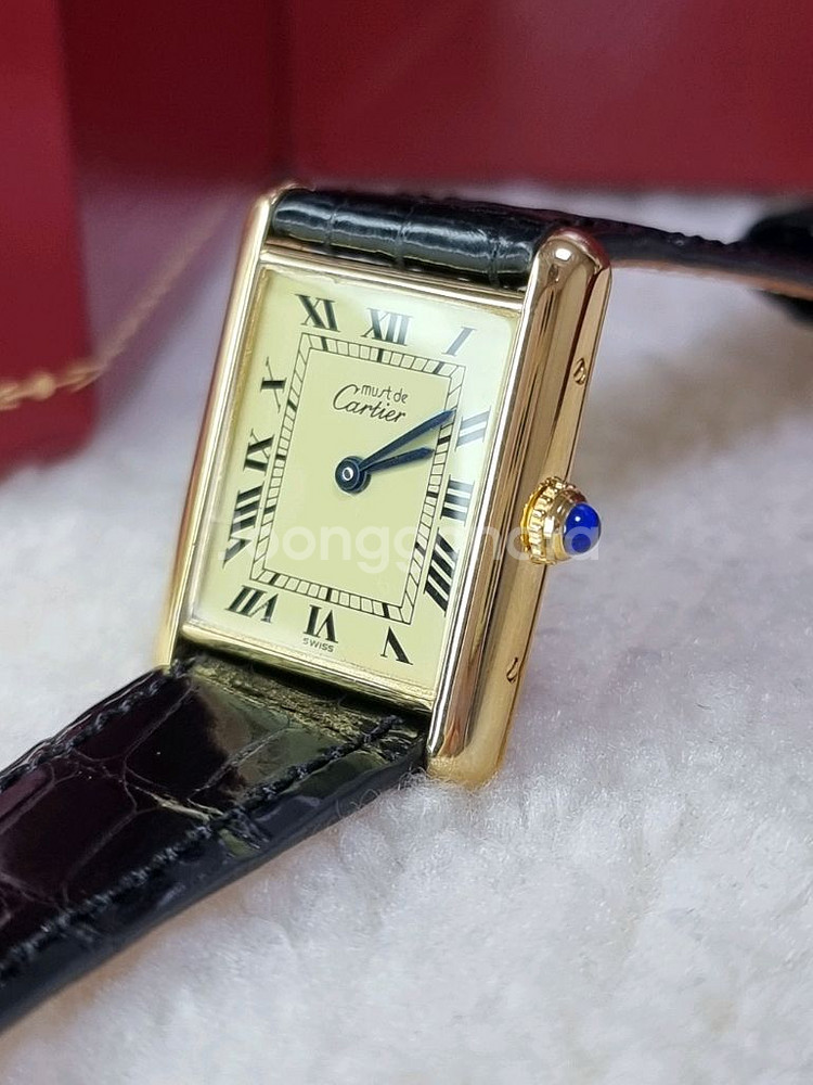 까르띠에 빈티지 탱크머스트 라지 샴페인다이얼 핀버클 시--1