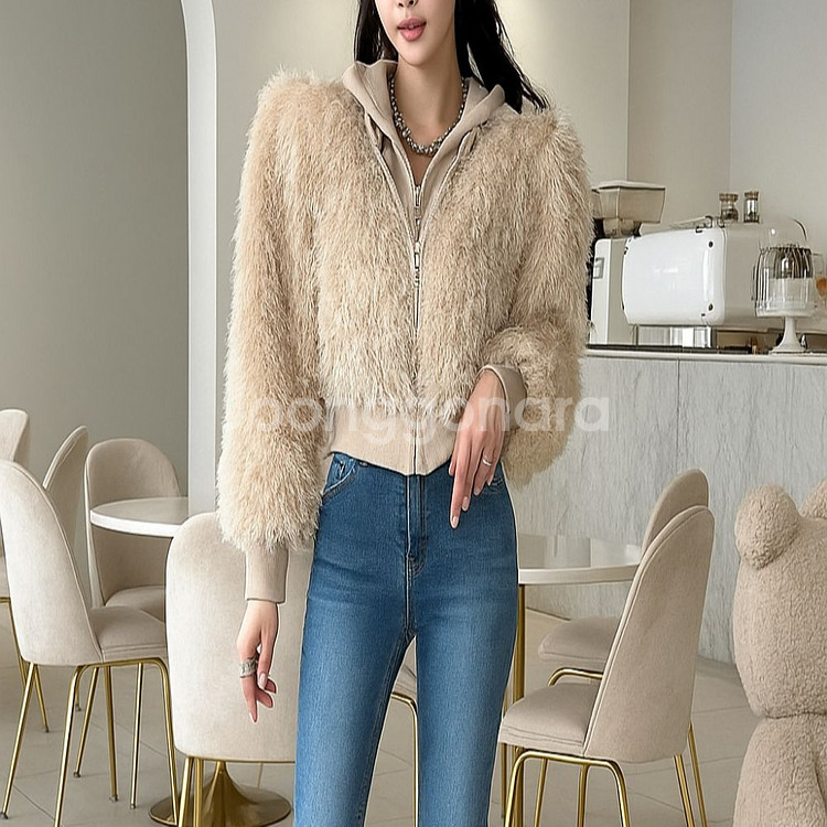 페이크퍼 후드 자켓숏점퍼(3color)ㅡ무배--1