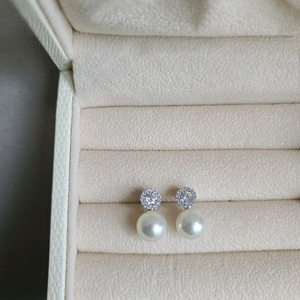 실버 큐빅진주 귀걸이 이어링 여성 악세사리 (새상품) / 승무원 하객룩