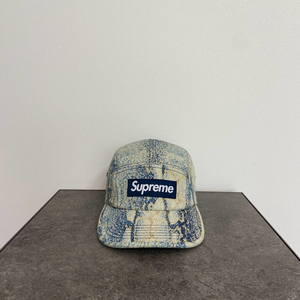슈프림 워시드 스네이크 데님 박스로고 캠프캡 모자