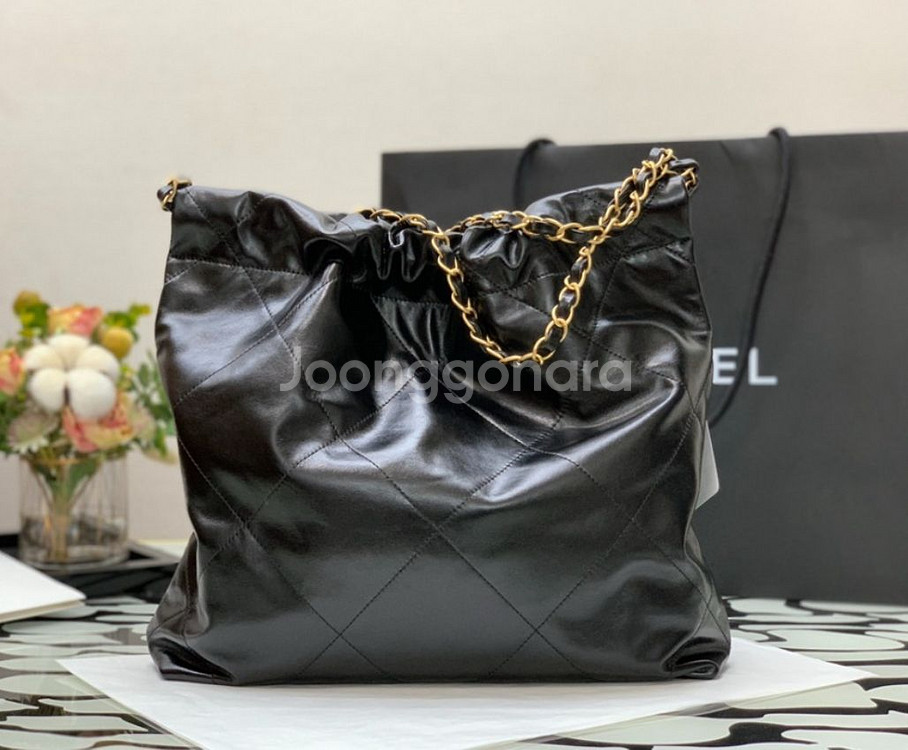 샤넬 22백 미듐 금장 + 파우치--1