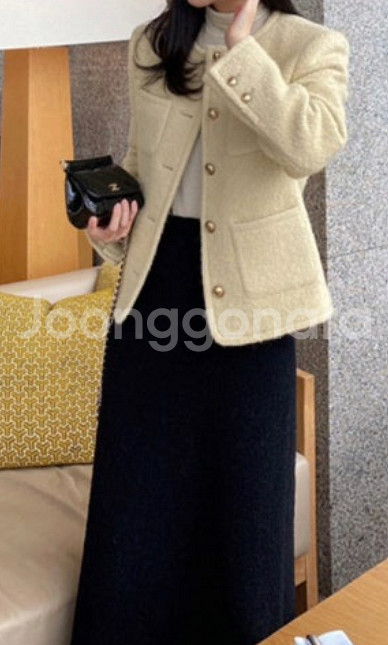 르유니 부클 트위드자켓 베이지--0