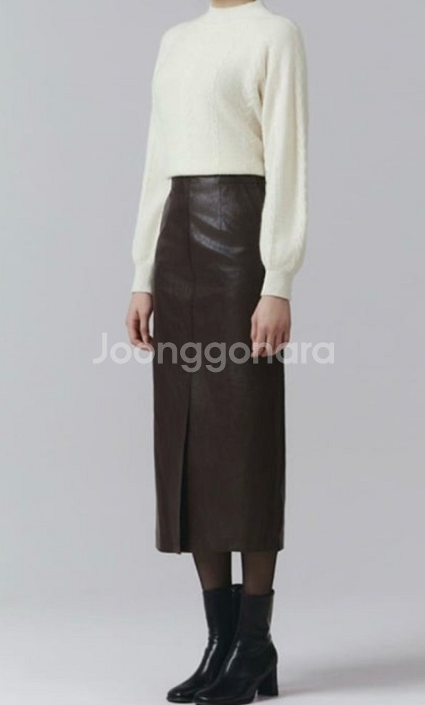 잇미샤 에코 레더 슬릿 스커트 브라운--3