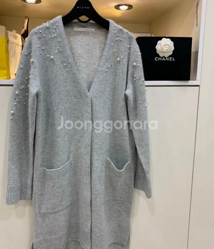 레니본 파스텔 진주 롱가디건 (55-66)--1