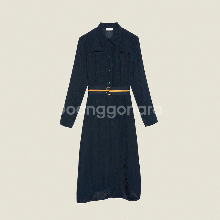 산드로-네이비 도트 셔츠 원피스--3