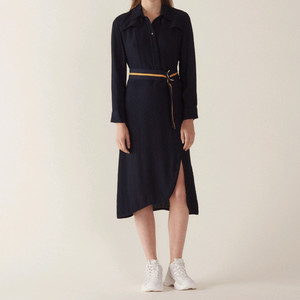 산드로-네이비 도트 셔츠 원피스