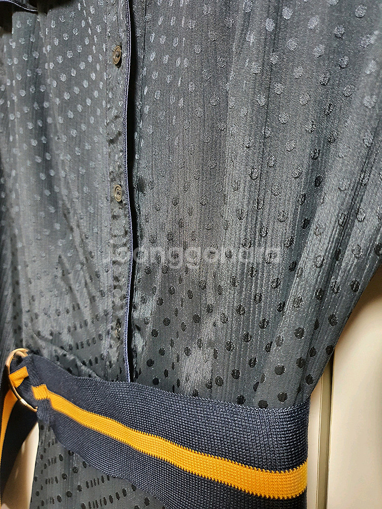 산드로-네이비 도트 셔츠 원피스--6