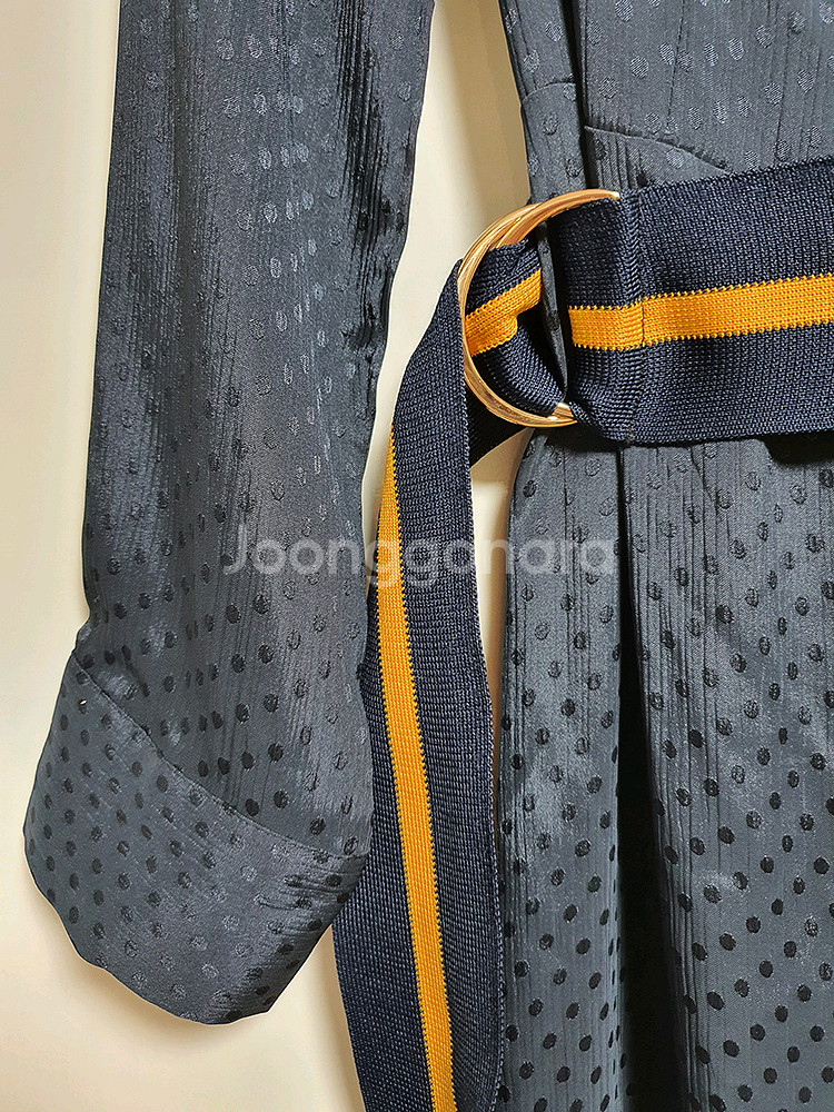 산드로-네이비 도트 셔츠 원피스--7