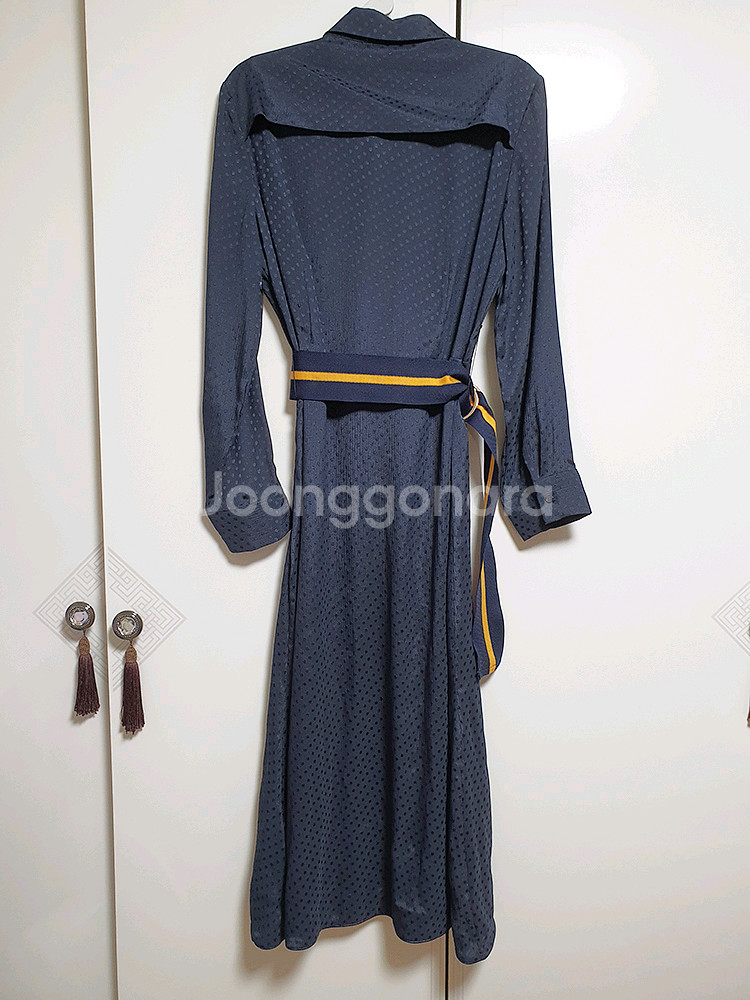 산드로-네이비 도트 셔츠 원피스--5