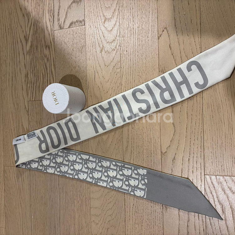 [정품] 디올 오블리크 미차 실크 스카프 그레이--3