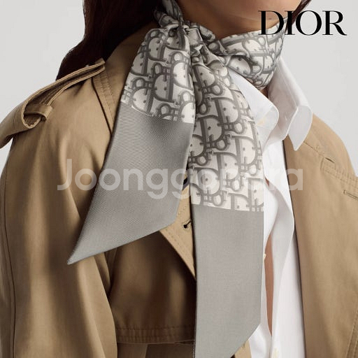 [정품] 디올 오블리크 미차 실크 스카프 그레이--5