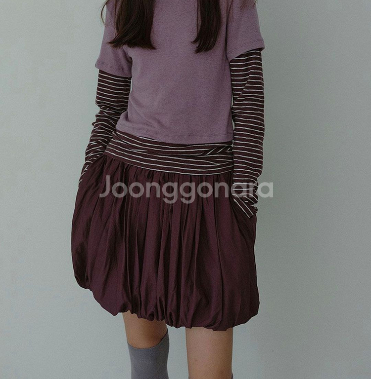 [노컨텐츠] 스트링 벌룬 미니 스커트 와인--3