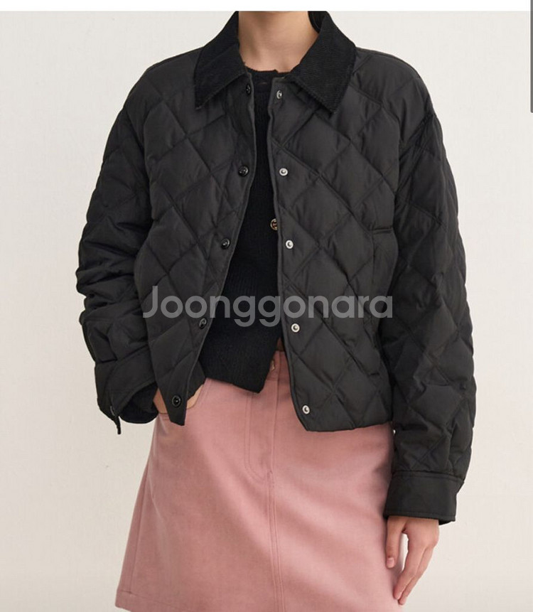 퀼팅 코듀로이 칼라 구스다운 점퍼--2