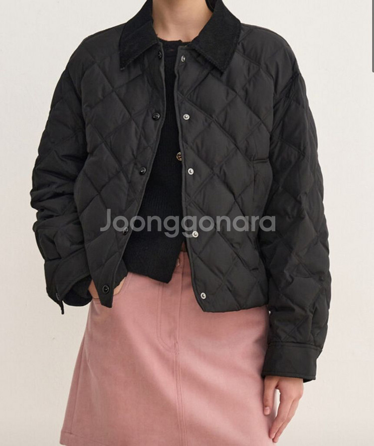 퀼팅 코듀로이 칼라 구스다운 점퍼--3