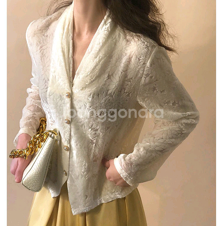 (수입) 벨벳 레이스 블라우스--0