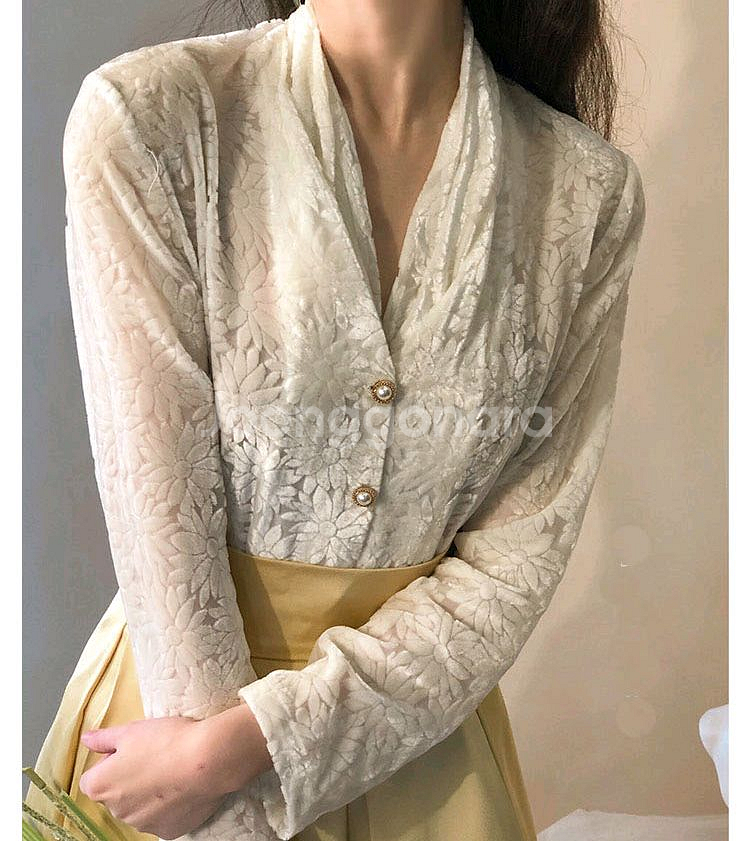 (수입) 벨벳 레이스 블라우스--1