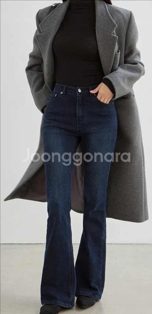 하와 기모 롱부츠컷 데님 진청 베이직 S 새상품--0