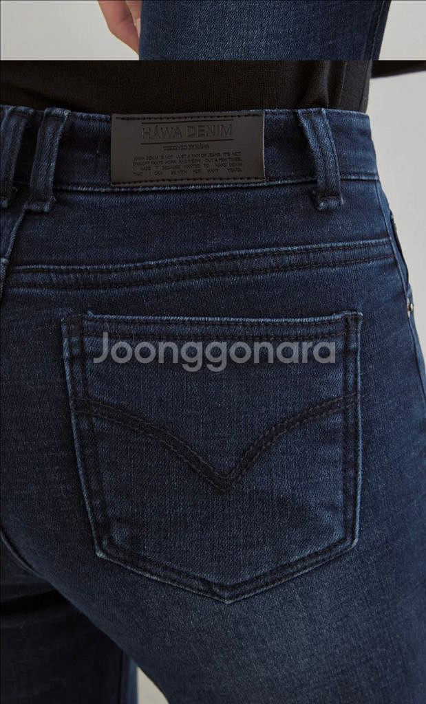 하와 기모 롱부츠컷 데님 진청 베이직 S 새상품--2