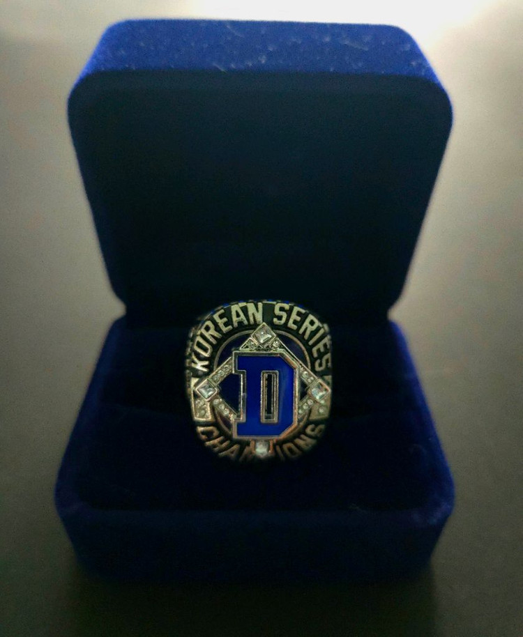 두산베어스 어웨이 네이비 논마킹 유니폼 우승 반지 타월--1