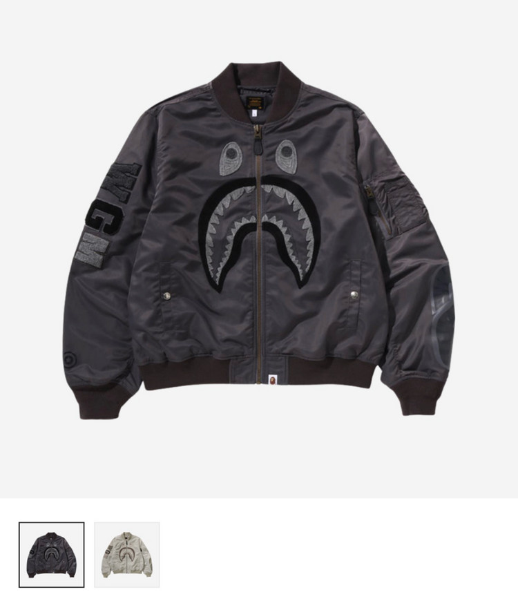 BAPE TONAL CHAIN STITCH SHARK BOMBER JACKET L 이미지