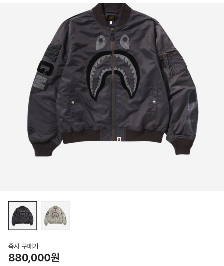 BAPE TONAL CHAIN STITCH SHARK BOMBER JACKET L 이미지