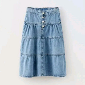 자라키즈 패널 미디 데님 스커트 새상품