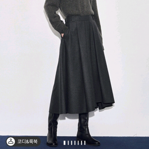한섬 타임 울 핀턱 플레어 스커트