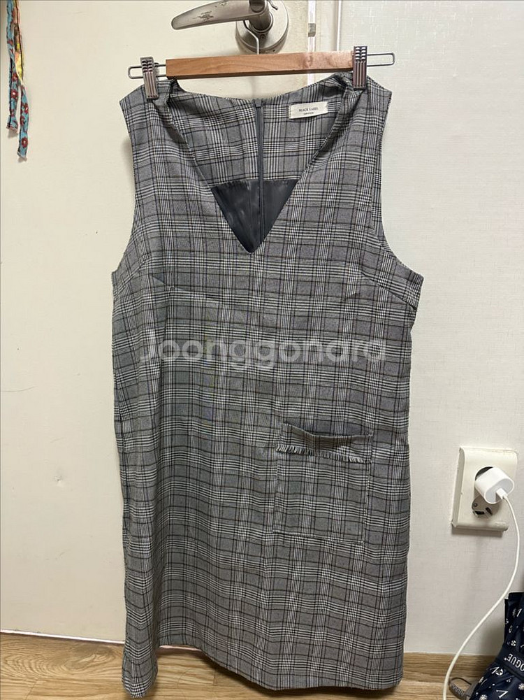 체크 브이넥 원피스--0