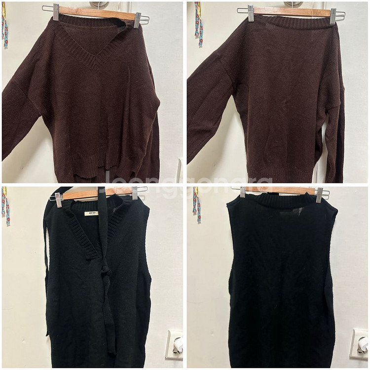 브이넥 니트 브라운 + 니트 조끼 원피스세트--0