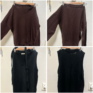 브이넥 니트 브라운 + 니트 조끼 원피스세트