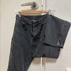 트임 흑청 와이드 청바지 S