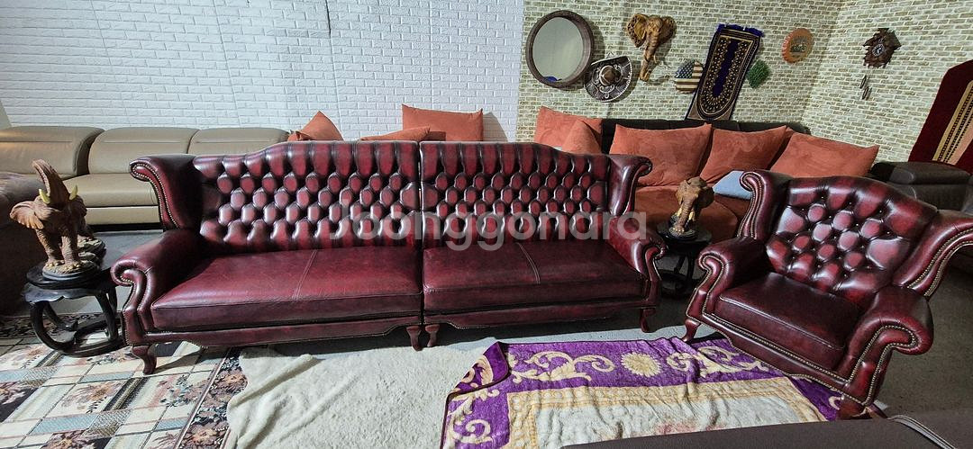 체스터필드 이태리 전체 천연 가죽 4인+1인 소파--0
