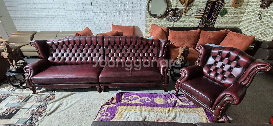 체스터필드 이태리 전체 천연 가죽 4인+1인 소파--1