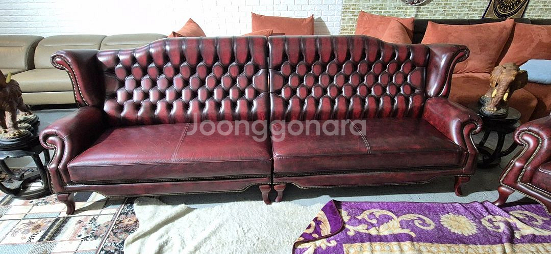 체스터필드 이태리 전체 천연 가죽 4인+1인 소파--2